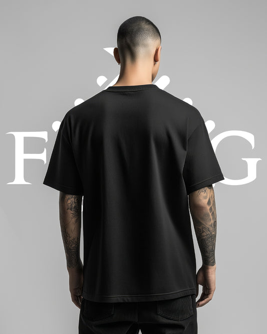 Drop Shoulder Broken Print Black T-Shirt